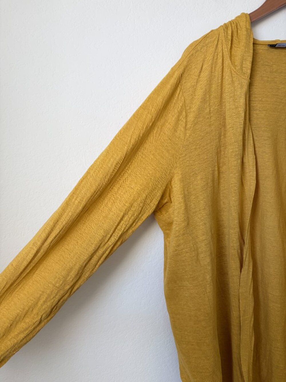 Tahari Sweater Womens 3X Plus Mustard Yellow Linen Hooded Open Front Cardigan - Picture 3 of 8